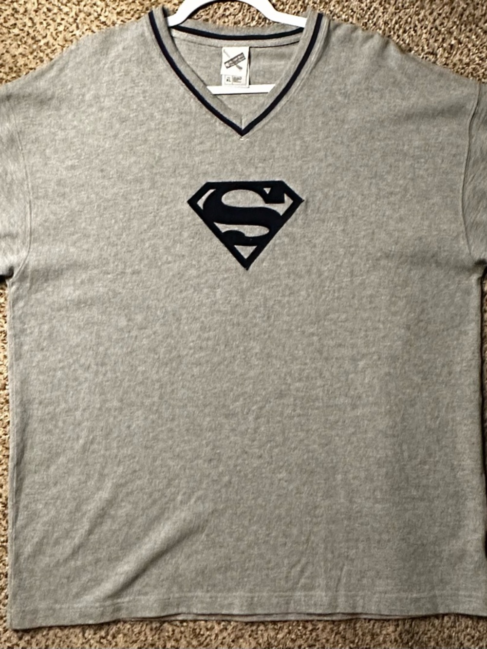 Vintage 2000’s Gray V-Neck Superman Logo Men's Shirt